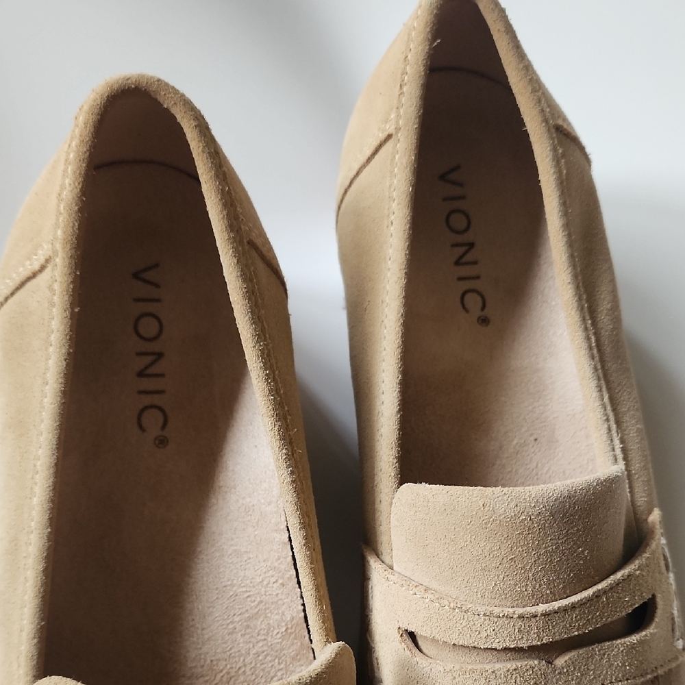Vionic Tan Suede Penny Loafers Comfort Orthotic Slip On Flats - Picture 6 of 10
